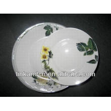 Haonai 12pcs green leaf decal porcelain dinner plate sets